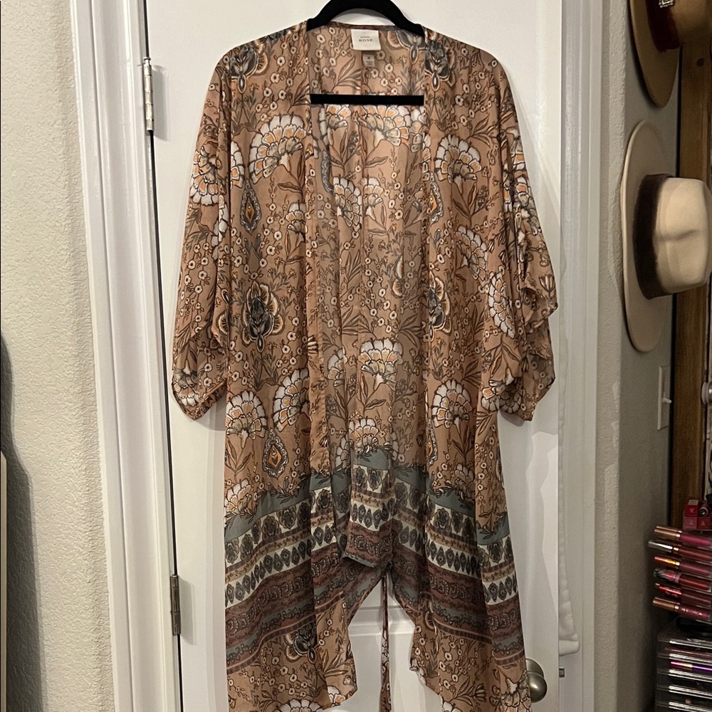 Knox Rose Floral Kimono Top - Brown and Cream